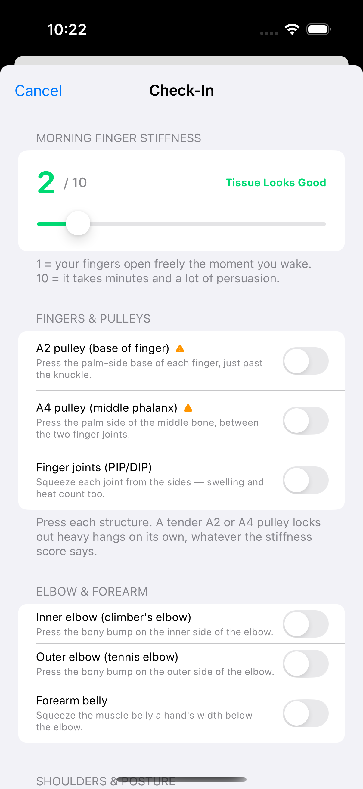 Rung stiffness check-in result on iPhone