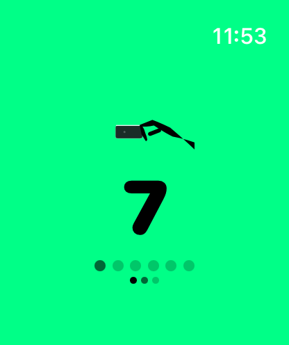 Rung on Apple Watch during a hang: seven seconds left, half crimp, rep one of six in set one of three